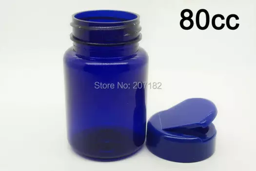 (100 шт./партия) 80cc прозрачные синие бутылки из ПЭТ, бутылки в капсулах, пластиковые бутылки для таблеток 80 мл с синей откидной крышкой