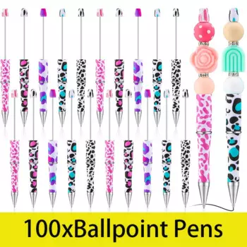 100 шт. пластиковые ручки из бисера, ручки из бисера, леопардовые ручки с изображением животных, ручки из бисера, шариковая ручка с черными чернилами
