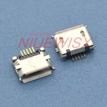 100 шт., разъем micro USB, 5 контактов, длинная игла, 5 контактов, SMD, медный корпус, порт для зарядки, мини-usb-разъем