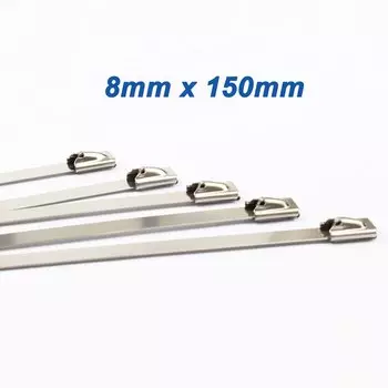 100 шт., самоблокирующиеся кабельные стяжки из нержавеющей стали, ширина 8 мм