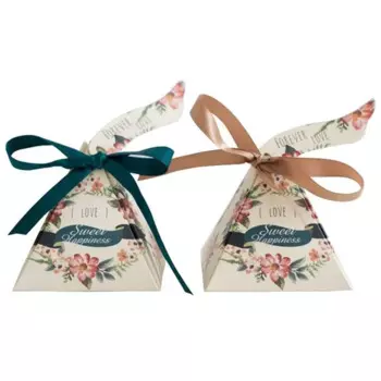 100 шт. зеленая/бежевая треугольная пирамида с цветочным принтом Гирлянда Свадебные сувениры конфетные коробочки bomboniera Подарочная коробка для вечеринки
