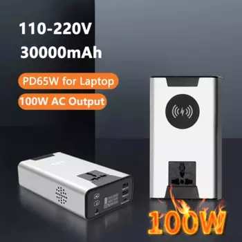 100 Вт Power Bank 30000 мАч с выходом переменного тока 220 В Беспроводное зарядное устройство 15 Вт PD 65 Вт Powerbank с быстрой зарядкой для ноутбука iPhone 15