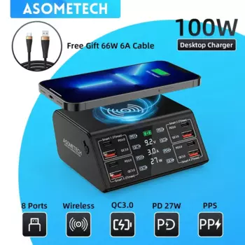 100 Вт QC PD3.0 USB зарядное устройство беспроводные зарядные устройства Быстрая зарядка 8 портов зарядное устройство Быстрая зарядка зарядная станция для зарядка для телефона IPhone 11 12 13 pro max Xiaomi