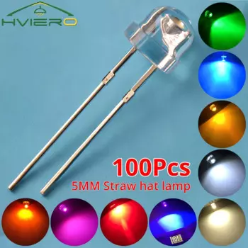 100 шт. 5 мм светодиодная соломенная шляпа Белый Красный Зеленый Синий Желтый SMD SMT Вода Прозрачный Яркий Широкоугольный Диод Лампа DIY Lights Bead