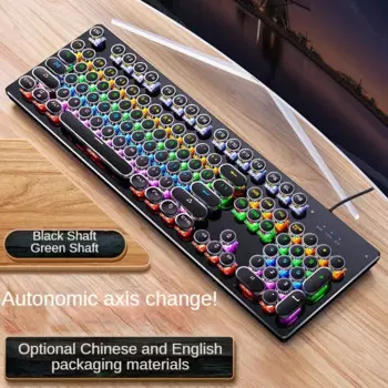 104-клавишная проводная настоящая механическая игровая клавиатура с синей осью, круглая клавиатура в стиле ретро-панк с подсветкой, клавиатура для киберспорта