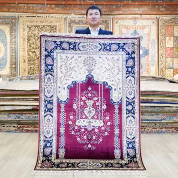 107x152 см персидский шелковый молитвенный коврик красный изысканный молитвенный коврик ручной работы (TJ106A)