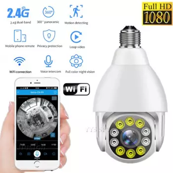 1080P HD Wi-Fi лампочка-камера 10 шт. ИК лампы 360 ° Панорамное ночное видение Обнаружение движения сигнализация безопасности CCTV IP мини-камера