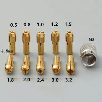 10/11 шт./лот, мини-дрель, латунный цанговый патрон для вращающегося инструмента Dremel 0,5-3,2 мм, латунь и гайка для набора аксессуаров Dremel