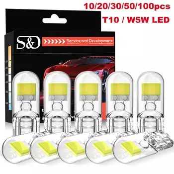 10/20/30/50/100 шт. W5W Led T10 Canbus Автомобильный светильник COB Стекло Автомобили Лампа номерного знака Купол для чтения DRL Лампа 12 В 6000 К Белый