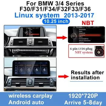 10,25 сенсорный экран для BMW 1/2/3/4 серии F20 F21 F30 F31 F32 F33 F34 беспроводной Carplay Android Auto автомобильный мультимедийный плеер