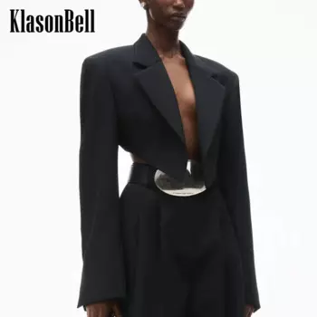 10.29 KlasonBell женский темпераментный камвольный шерстяной короткий блейзер с острыми углами «ласточкин хвост» карманный пиджак с вышивкой букв и воротником с лацканами