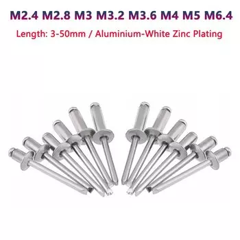 10-50 шт., алюминиевые заклепки с круглой головкой, M2.4/M2.8/M3/M3.2/M3.6/M4/M5/M6.4, длина 3/4/5/6/6,4/7-50 мм