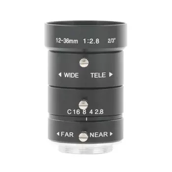 10-мегапиксельная линза для промышленного микроскопа, 12-36 мм, большое поле зрения, высокое рабочее расстояние, без искажений, 2/3, большая целевая поверхность