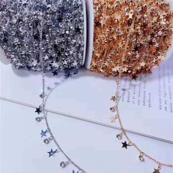 10 Meters New Retro Star Crystal Beads Link Chains for DIY Bracelet Necklace Garment Jewelry Findings Accessories
