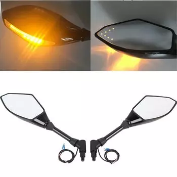 10 мм глянцевые черные светодиодные указатели поворота, боковые зеркала заднего вида для Honda Suzuki Kawasaki Yamaha Ducati BMW, уличный скутер, велосипеды