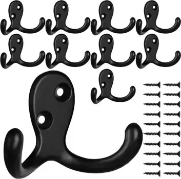 10 Pack Heavy Duty Double Coat Hooks Wall Mounted with 20 Screws Retro Double Hooks Utility Hooks for Scarf Bag Towel Key Hat