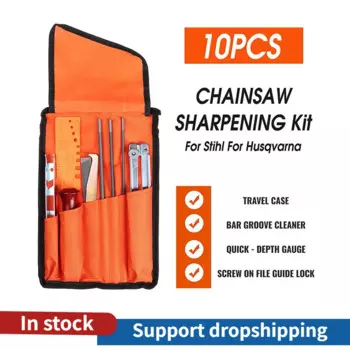 10 Pcs Chainsaw Chain Sharpening Kit Hardwood Handle + Round / Flat File Guide Bar File Sharpener Tools Household Hand Tools
