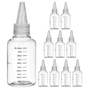 10 Pcs Frcolor Graduated Transparent Squeeze Bottle 50ml with Tip Cap 10pcs Packaged Pointed Mouth Bottles Random Lid Cosmetics