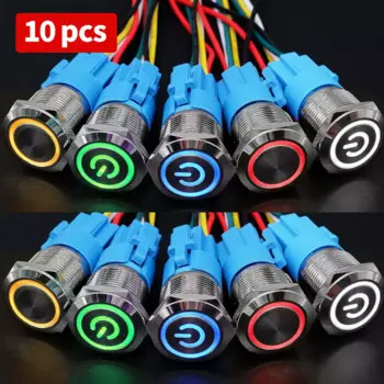 Кнопочные переключатели PRONCH 10 шт., серебристые, 16/19/22 мм, с подсветкой, самоблокирующие