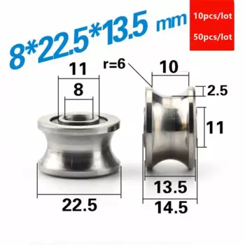 10 шт./50 шт. роликовый подшипник с канавками типа U22, 8*22,5*13,5 мм, 12 мм, диаметр гусеничного колеса 8x22,5x13,5 мм, трапециевидный Т-образный паз