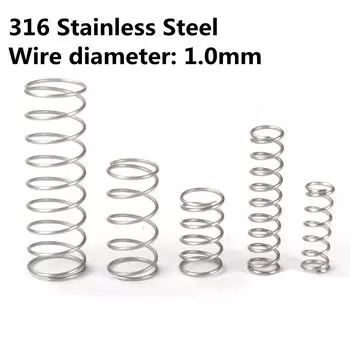10 шт., антикоррозийная пружинная проволока из нержавеющей стали 316, 1,0 мм, D, 2-20 мм, длина 10-50 мм, маленький диаметр, машинная пружина