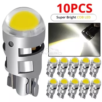 10 шт. Автомобильная лампа W5W 194 168 Внутренние лампы для чтения Резервные противотуманные фары Ультра яркие T10 COB Led DC 12 В Сигнальная лампа