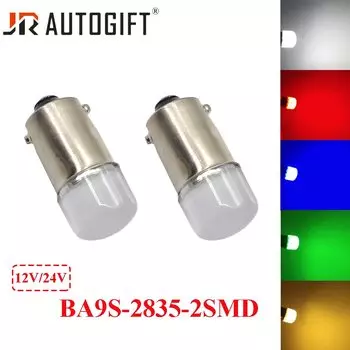 10 шт. BA9S T4W 2835 зеленый 4300K светодиодный автомобильный светильник для интерьера автомобиля светодиодный светильник номерного знака 2LED 2835 2SMD DC12V/24V белый красный синий