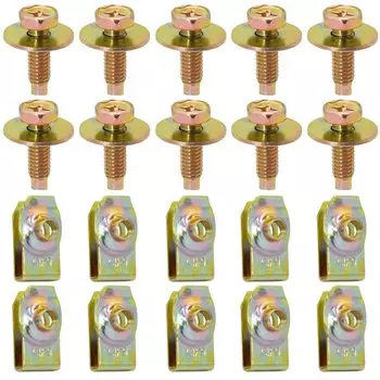 10 шт., болты M6 для кузова автомобиля, крышка двигателя, нижняя часть, брызговик, защита Бампера, брызговик, подкладка, фиксатор, заклепка, винтовые зажимы для гаек