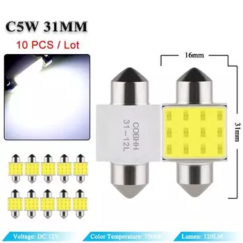 10 шт. C5W светодиодная лампа-гирлянда 31 мм 36 мм 39 мм 41 мм светодиодный COB 12SMD 12 В 7000 К белый автомобильный интерьер для чтения багажника освещение номерного знака