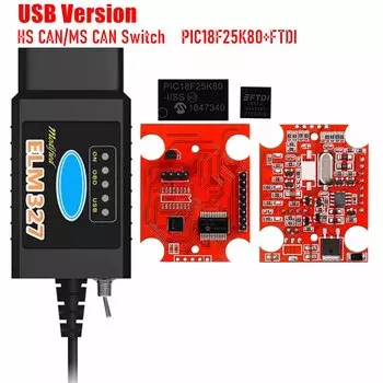 10 шт., диагностический сканер ELM327 V1.5 USB PIC18F25K80 FTDI/CH340