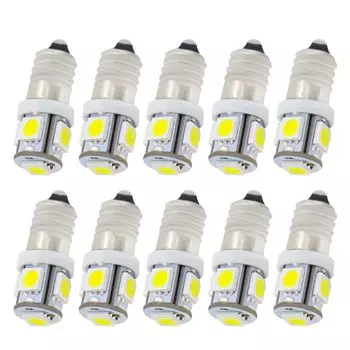 10 шт. E10 3 В 6 В 9 В 12 В 24 В 5SMD 5050 Светодиодный фонарик, лампы, светодиодный фонарик, лампа накаливания, 3000K 6000K