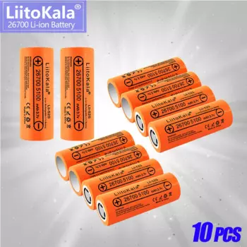 10 шт., литиевая батарея 3,7 в 26700, 5200 мАч