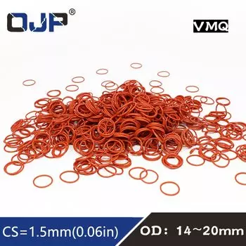 10 шт./лот красный Силиконовое кольцо Силиконовое уплотнительное кольцо 1,5 мм Толщина OD14/15/16/17/18/19/20 мм (материк) резиновое уплотнительное кольцо уплотнения прокладки уплотнительные кольца шайба
