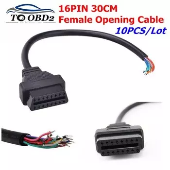 10 шт./лот OBD2 16-контактный гнездовой разъем диагностический адаптер передачи открывающийся кабель OBD II OBD 2 16-контактный 30 см гнездовой удлинительный кабель