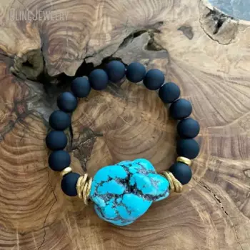 10 шт. матовый черный оникс, украшенный бисером, лечебный кристаллический браслет для женщин в стиле бохо, хиппи, бирюзовый цвет