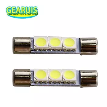 10 шт. Прожектор Festoon Dome T6.3 28 мм 31 мм 3 SMD 5050 Светодиодная лампочка 12 В Автомобильное косметическое зеркало Свет солнцезащитного козырька Белый предохранитель