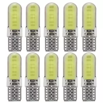 10 шт., силиконовые COB 12 В T10 W5W 168 194 Светодиодные лампы для салона автомобиля, белые светодиодные автомобисветильник боковые лампы с клиновидным цоколем, лицензионные лампы, белый 6000K
