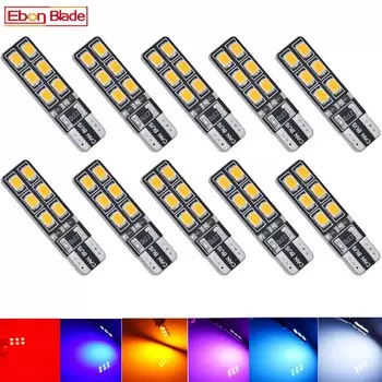 10 шт., светодиодный автомобильный светильник T10 W5W 12SMD Canbus, Внутренняя купольная карта, боковая лампа, янтарный, оранжевый, белый, красный 194 168 5w5, автостайлинг, 12 В