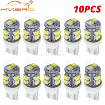 10 шт. T10, белый автомобильный светодиодный указатель поворота, освещение номерного знака, ультра яркий купольный светильник 12 В, внутренняя лампа для чтения 194 W5W, 10 светодиодов, клиновая боковая лампа