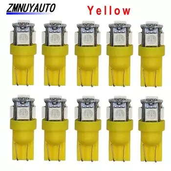 10 шт. T10 светодиодный W5W 5050 5SMD светодиодный автомобиль внутренняя подсветка номерных знаков лампы фонари сигнала поворотов 5w5 t10, белый, красный, желтый, зеленый, розовый, синий, 12 V
