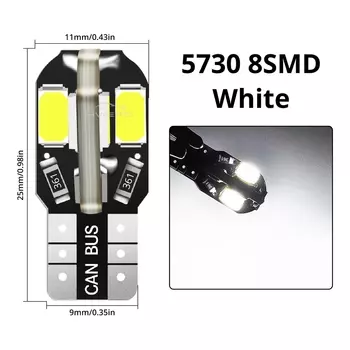 10 шт. T10 W5W автомобильный светодиодный 8SMD Canbus белый синий указатель поворота освещение номерного знака авто лампа багажника внутренняя купольная лампа для чтения клин