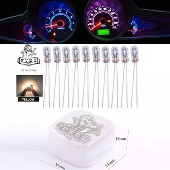 10 шт. T3 14 в 0,91 Вт автомобильная лампа для приборной панели, освещение, светодиодный индикатор приборной панели, желтое стекло, прозрачный