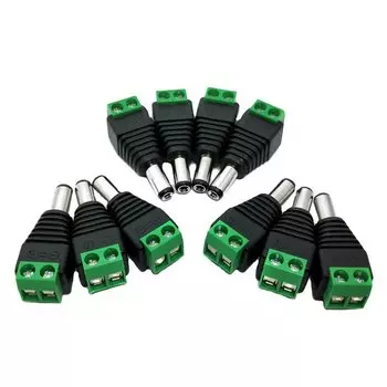 10 шт. вилка постоянного тока, штекер постоянного тока, разъем питания 2,1 мм x 5,5 мм, 5,5*2,1 мм, винтовой тип крепления, адаптер постоянного тока для подключения светодиодной ленты