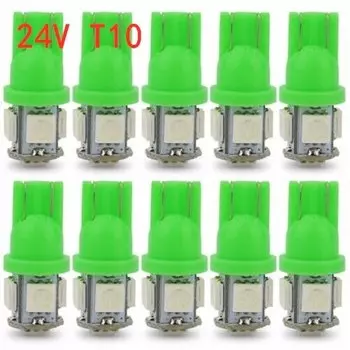 10 шт. зеленые светодиодные лампы T10 W5W 5050 5SMD 168 194 192 DC 24 В для номерного знака для освещения салона автомобиля, лампа для чтения, лампа для багажника