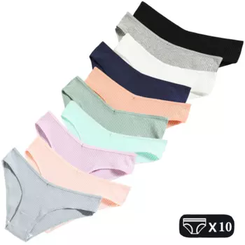 10 шт., женские хлопковые трусики-бикини с низкой посадкой