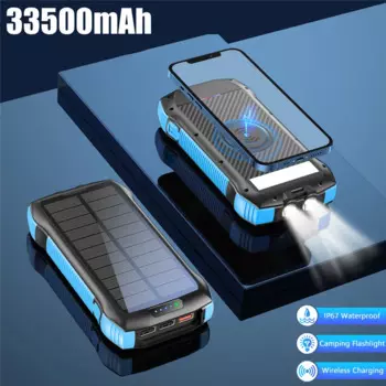 10 Вт Qi Беспроводное зарядное устройство Солнечная батарея PD20W Быстрая зарядка Powerbank для iPhone Samsung Xiaomi Powerbank Кемпинг свет 33500 мАч