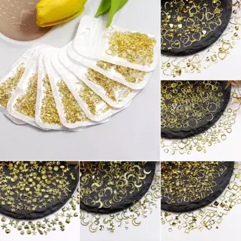 10G Metal Rivet Nail Art Decoration Studs Mixed Design Stars Moon Gold Silver Strass Jewelry DIY 3D Charms Accessories Supplies