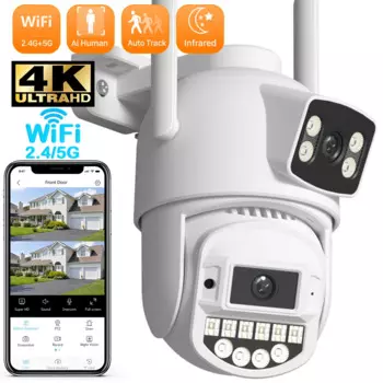 10MP 2.4G+5G Wifi камера Двойной объектив двойной экран Обнаружение человека Автотрек беспроводной 5K 8MP Открытый Поддержка Onvif Защита безопасности O-Kam Pro