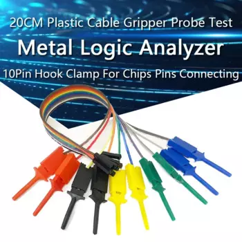 10pcs 20CM Plastic Metal Logic Analyzer Cable Gripper Probe Test Lead 10-pin Hook Clamp Set For Chips Pins Connecting Testing