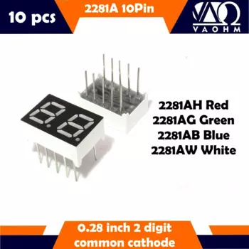 10PCS 2821AH 2821AB 2821AG 2821AW 0.28 Inch Common Cathode Two Digit Seven Segment Led Display Tube Red Blue Green White